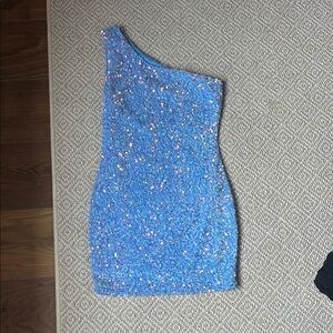 Blue Sequin One-Shoulder Dress